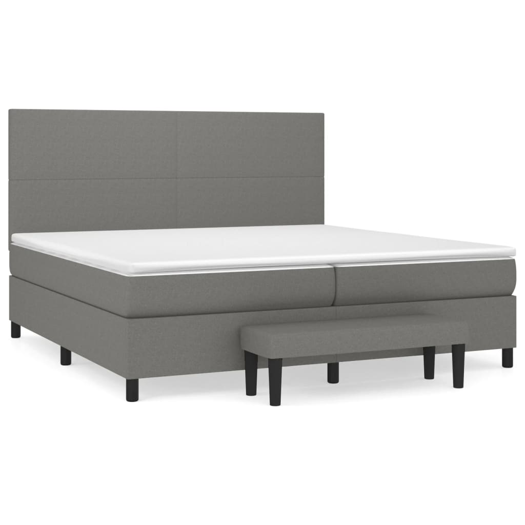 vidaXL Łóżko kontynentalne z materacem, ciemnoszara tkanina 200x200 cm
