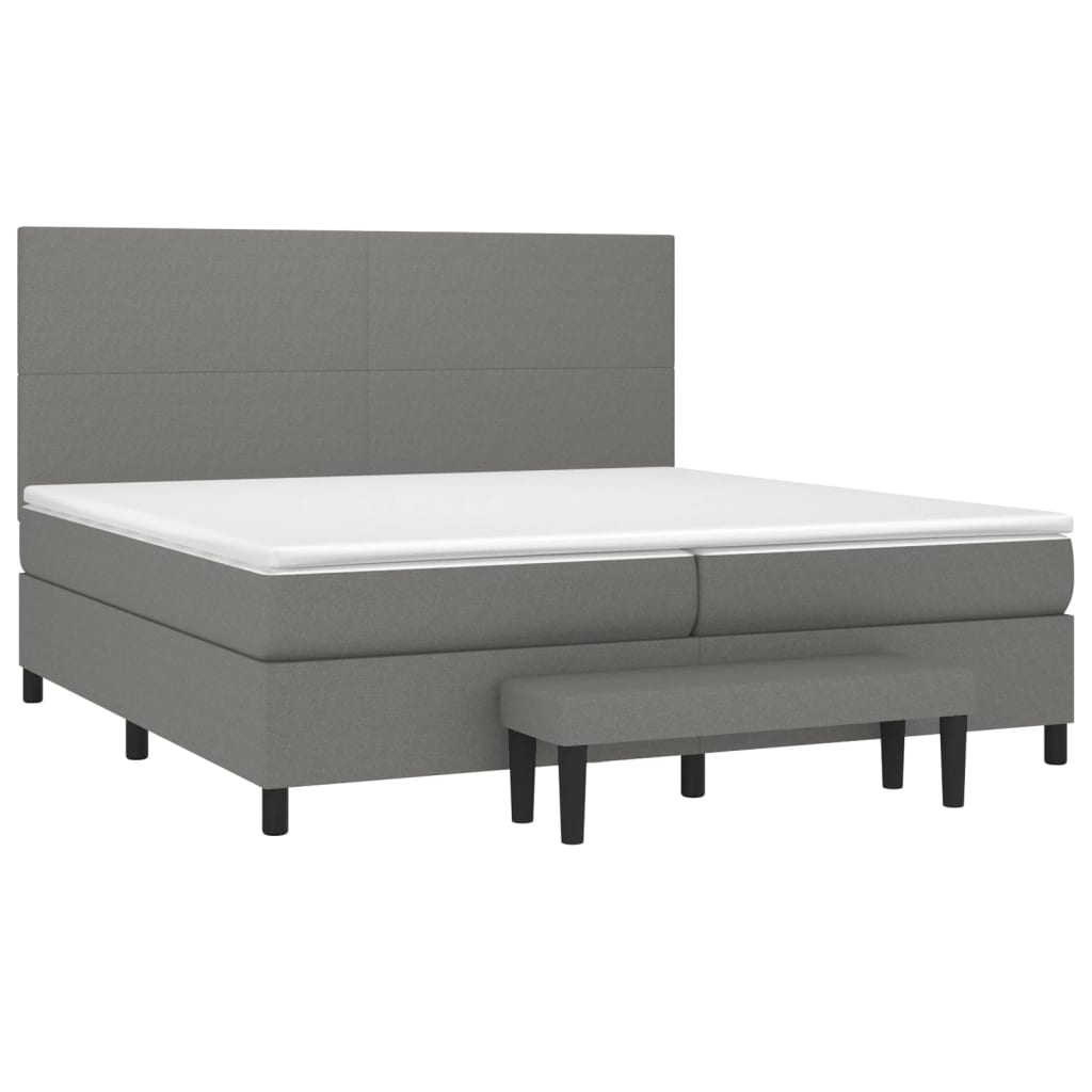 vidaXL Łóżko kontynentalne z materacem, ciemnoszara tkanina 200x200 cm