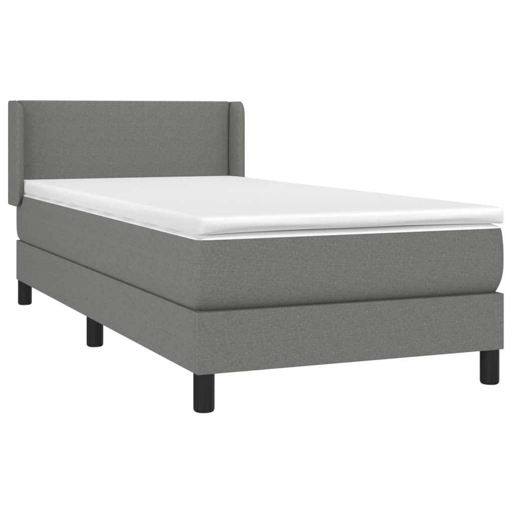 vidaXL Łóżko kontynentalne z materacem, ciemnoszara tkanina 90x200 cm