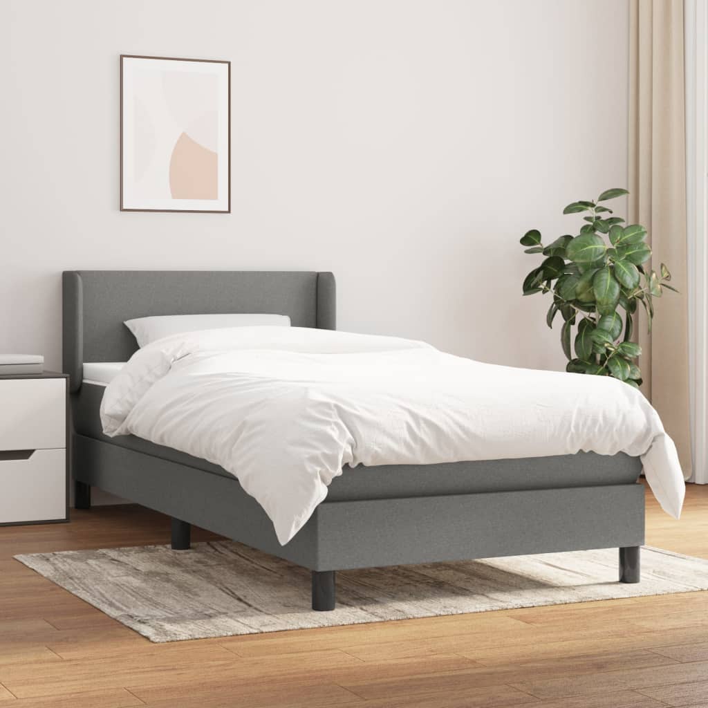 vidaXL Łóżko kontynentalne z materacem, ciemnoszara tkanina 90x200 cm