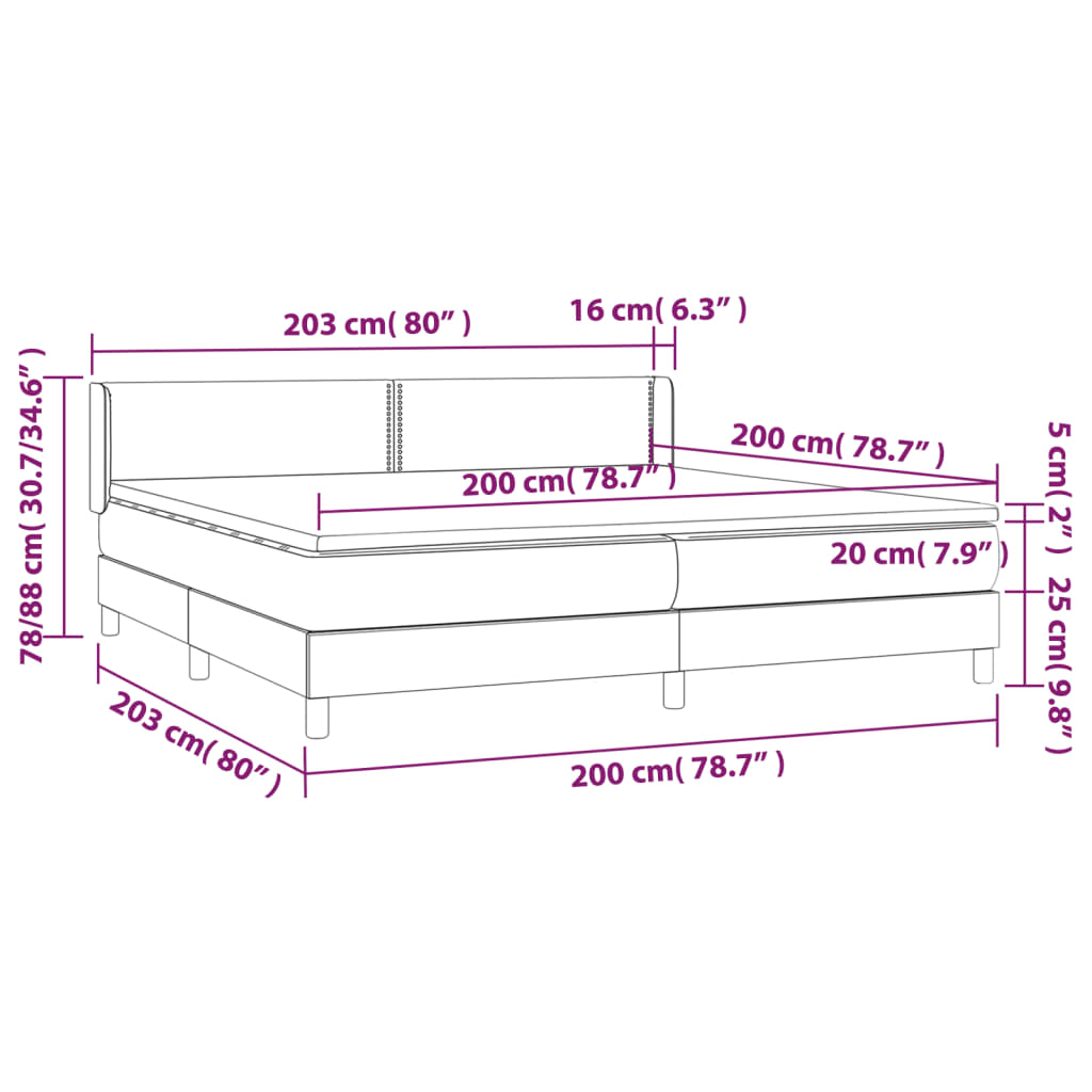 vidaXL Łóżko kontynentalne z materacem, ciemnoszara tkanina 200x200 cm