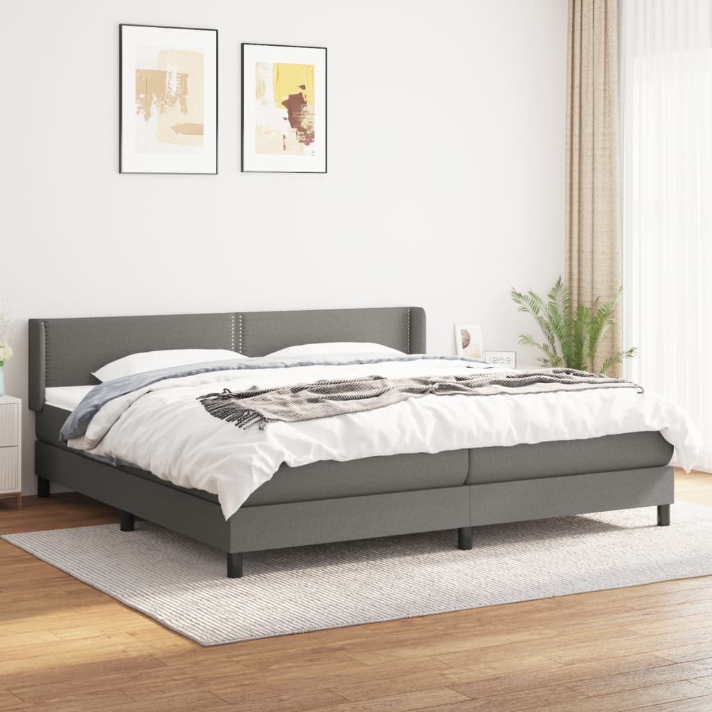 vidaXL Łóżko kontynentalne z materacem, ciemnoszara tkanina 200x200 cm
