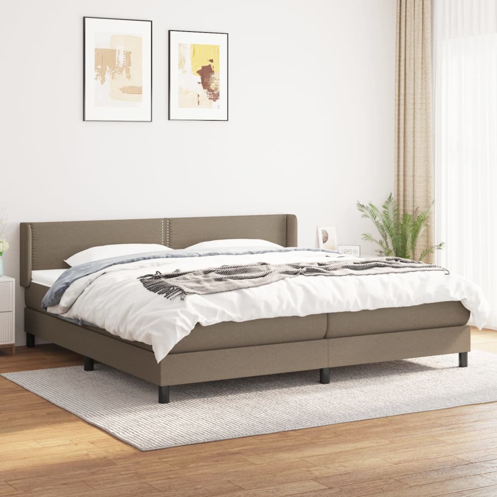 vidaXL Łóżko kontynentalne z materacem, taupe, tkanina, 200x200 cm