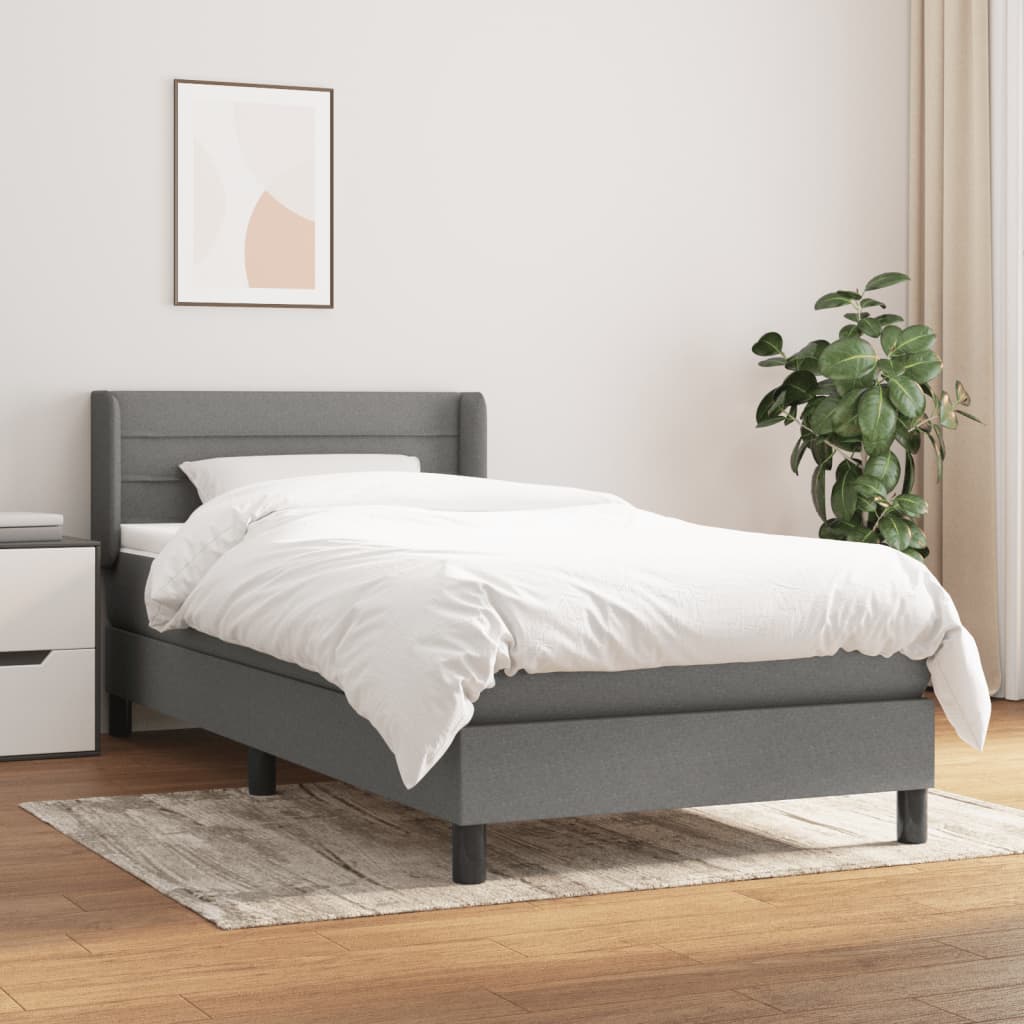 vidaXL Łóżko kontynentalne z materacem, ciemnoszara tkanina 100x200 cm