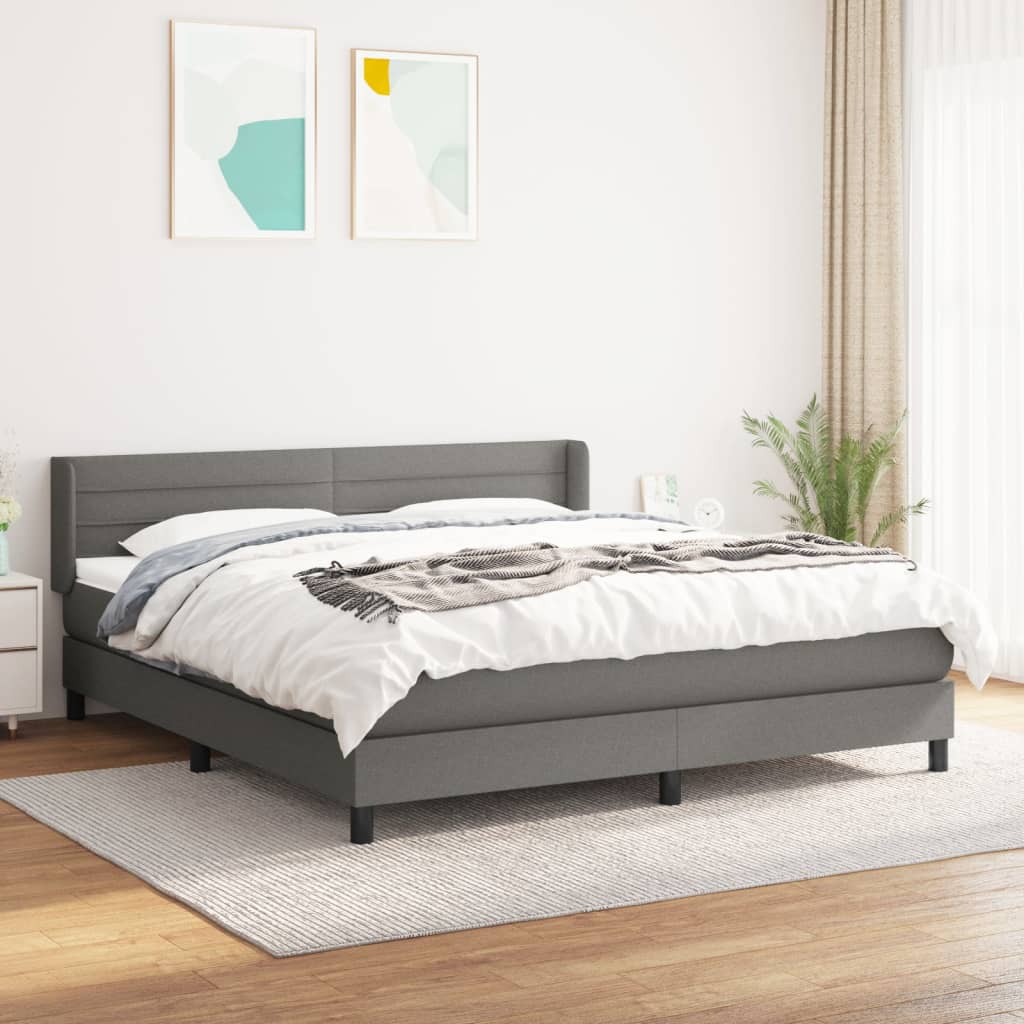 vidaXL Łóżko kontynentalne z materacem, ciemnoszara tkanina 160x200 cm