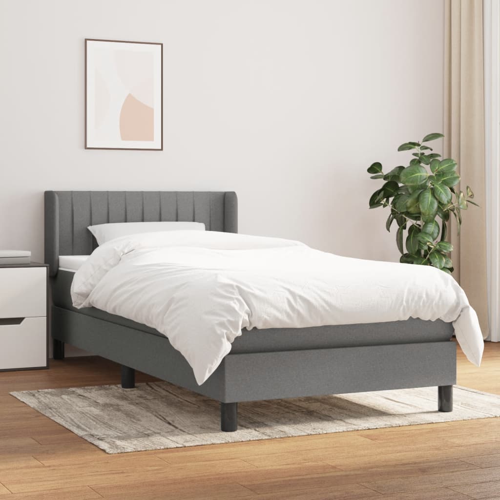 vidaXL Łóżko kontynentalne z materacem, ciemnoszara tkanina 90x200 cm