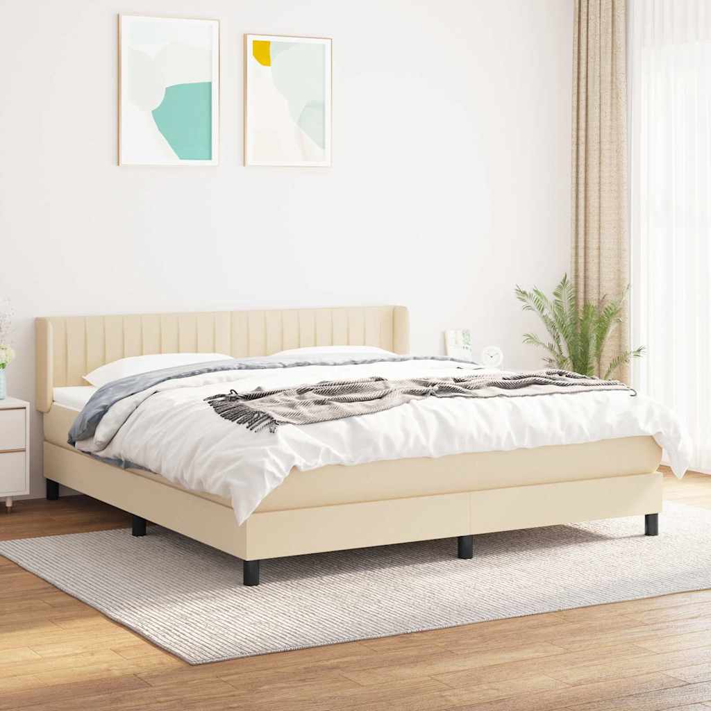 vidaXL Łóżko kontynentalne z materacem, kremowe, tkanina, 180x200 cm