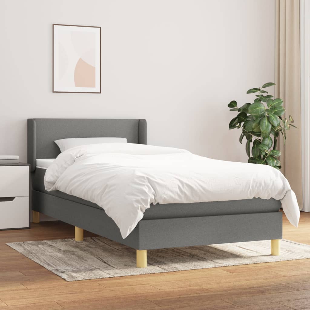 vidaXL Łóżko kontynentalne z materacem, ciemnoszara tkanina 90x200 cm