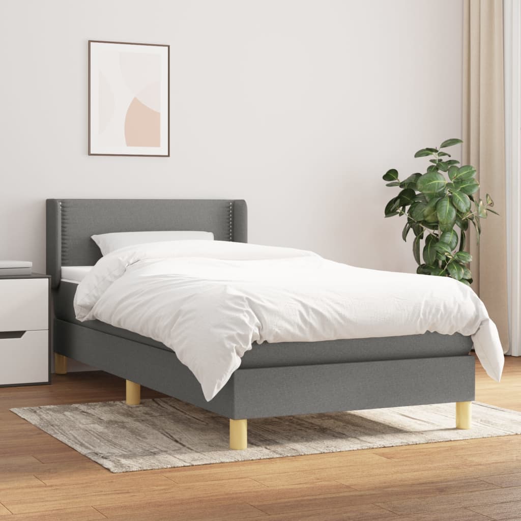 vidaXL Łóżko kontynentalne z materacem, ciemnoszara tkanina 90x200 cm