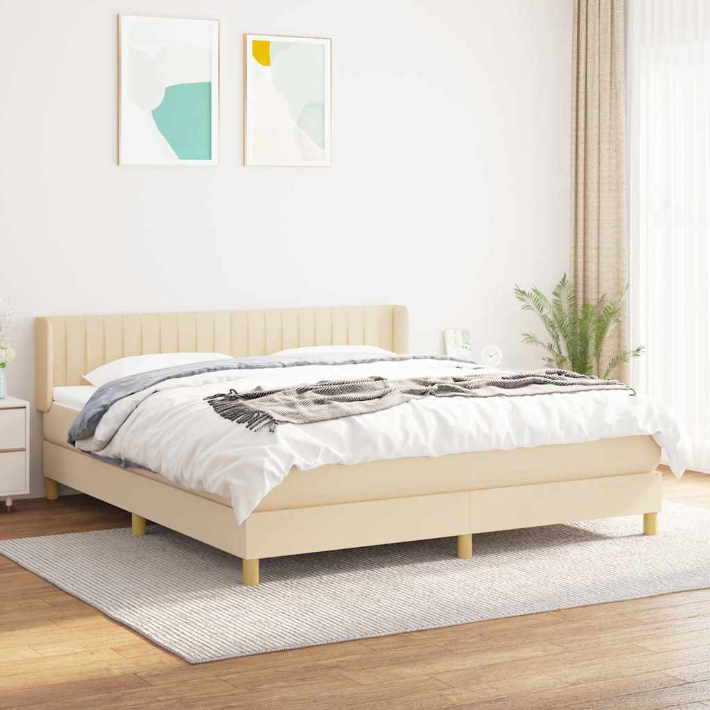 vidaXL Łóżko kontynentalne z materacem, kremowe, tkanina, 180x200 cm