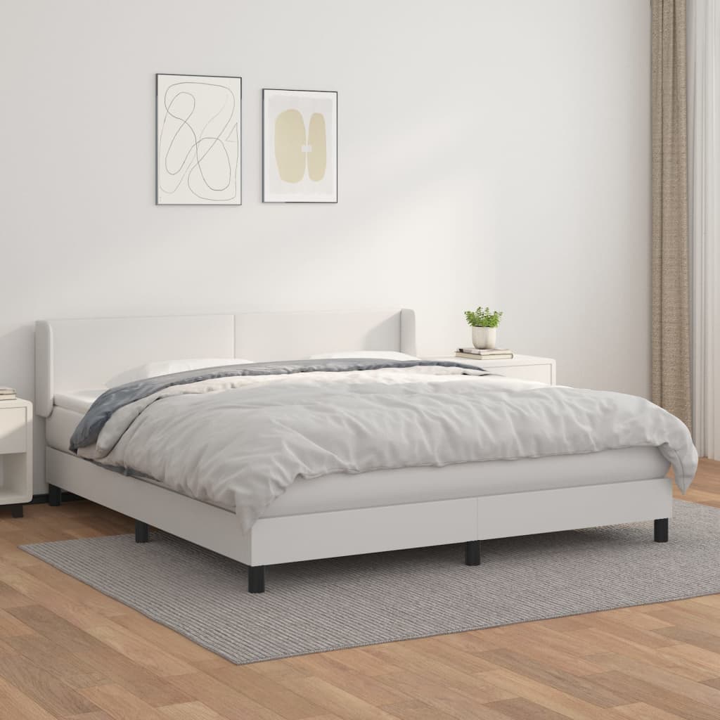 vidaXL Łóżko kontynentalne z materacem, białe, ekoskóra 180x200 cm