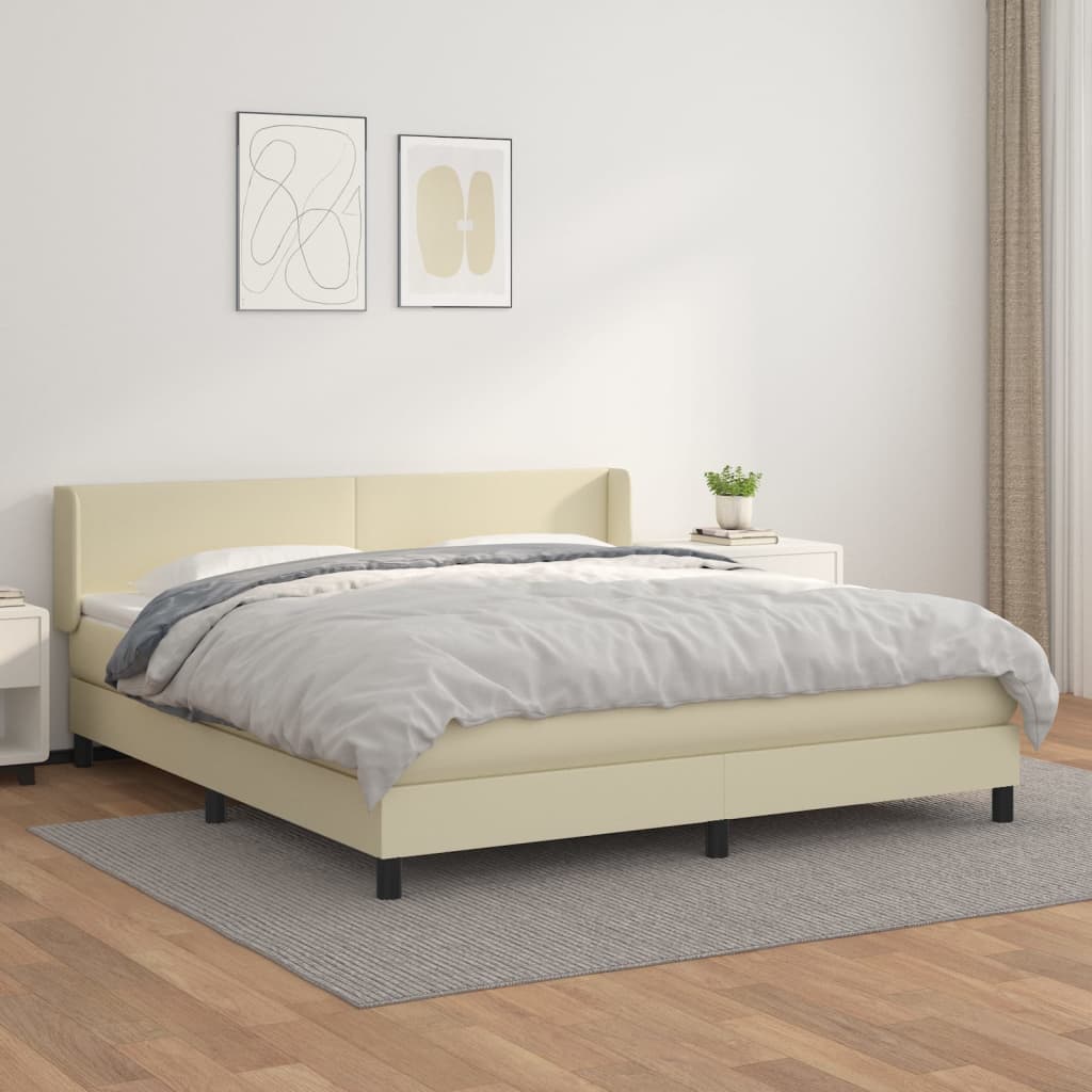 vidaXL Łóżko kontynentalne z materacem, kremowe, ekoskóra 180x200 cm