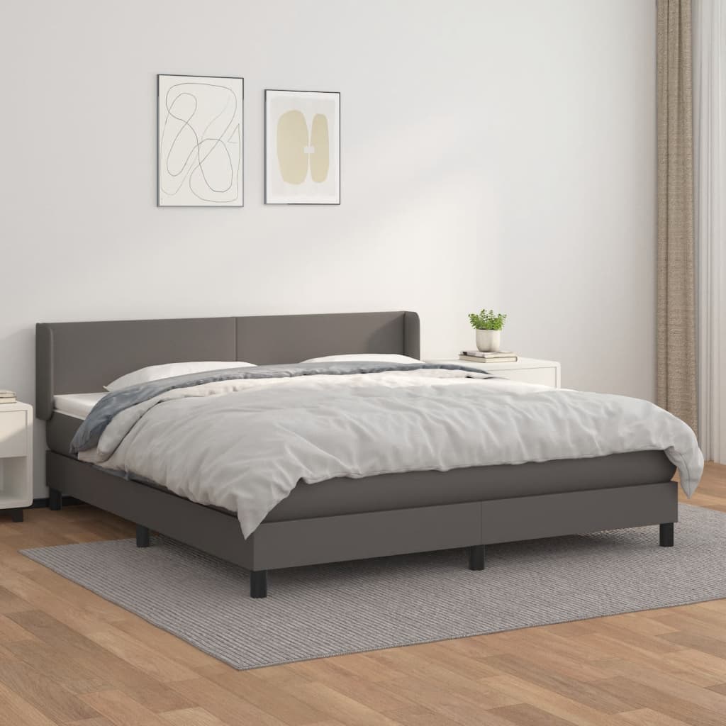 vidaXL Łóżko kontynentalne z materacem, szare, ekoskóra 180x200 cm