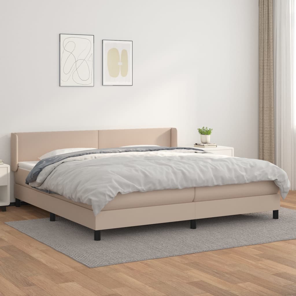 vidaXL Łóżko kontynentalne z materacem, cappuccino ekoskóra 200x200 cm