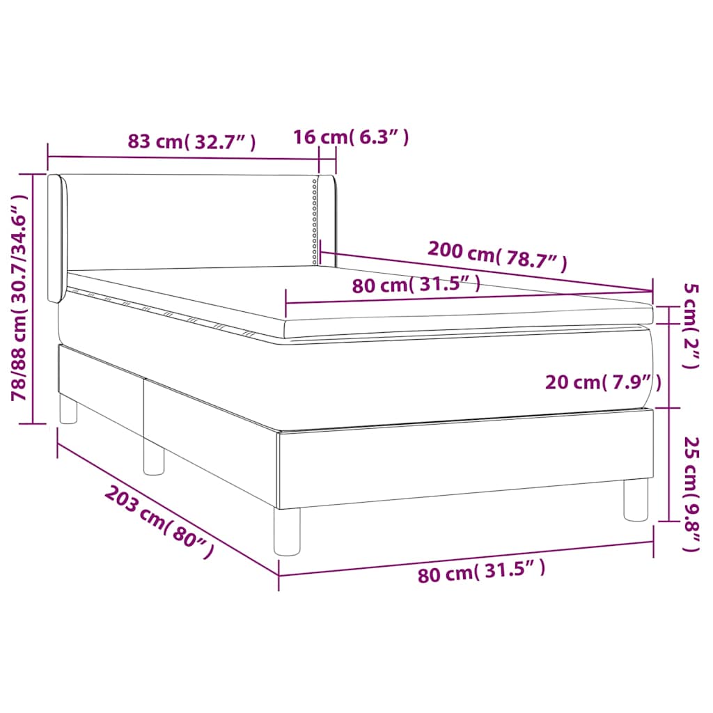 vidaXL Łóżko kontynentalne z materacem, czarne, ekoskóra 80x200 cm