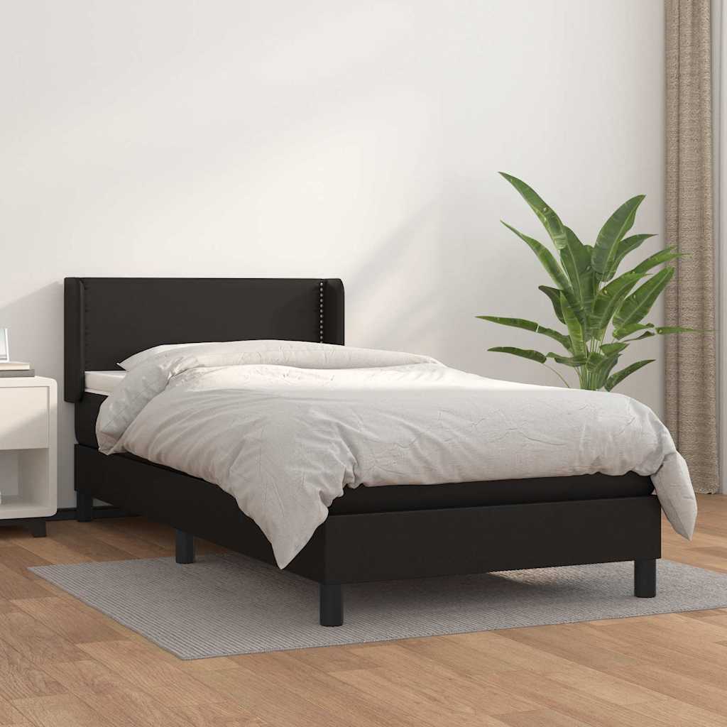vidaXL Łóżko kontynentalne z materacem, czarne, ekoskóra 80x200 cm