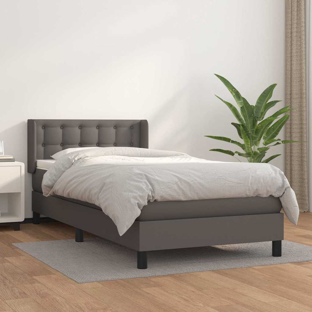 vidaXL Łóżko kontynentalne z materacem, szare, ekoskóra 80x200 cm