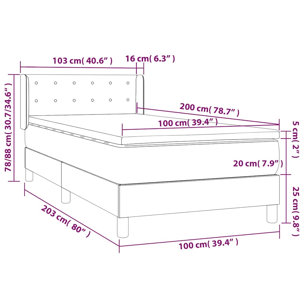 vidaXL Łóżko kontynentalne z materacem, czarne, ekoskóra 100x200 cm