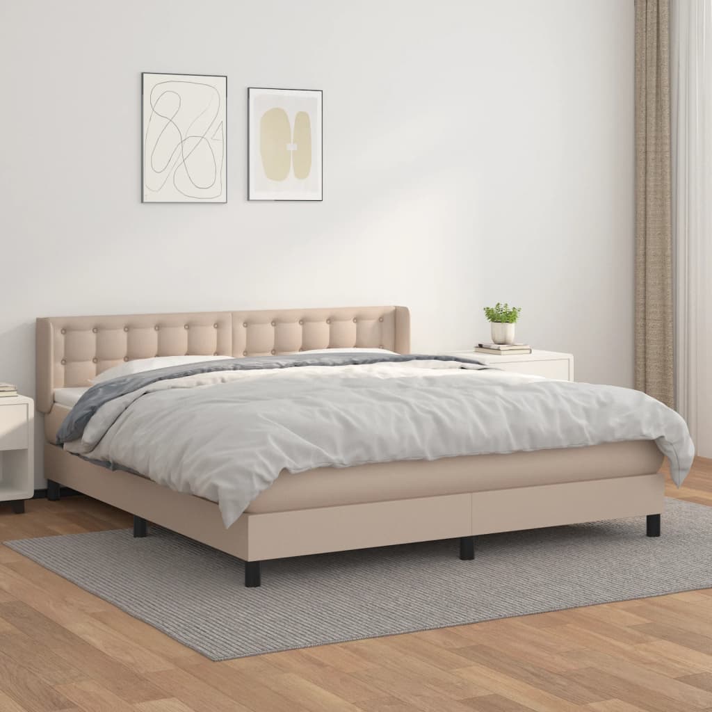 vidaXL Łóżko kontynentalne z materacem, cappuccino ekoskóra 180x200 cm