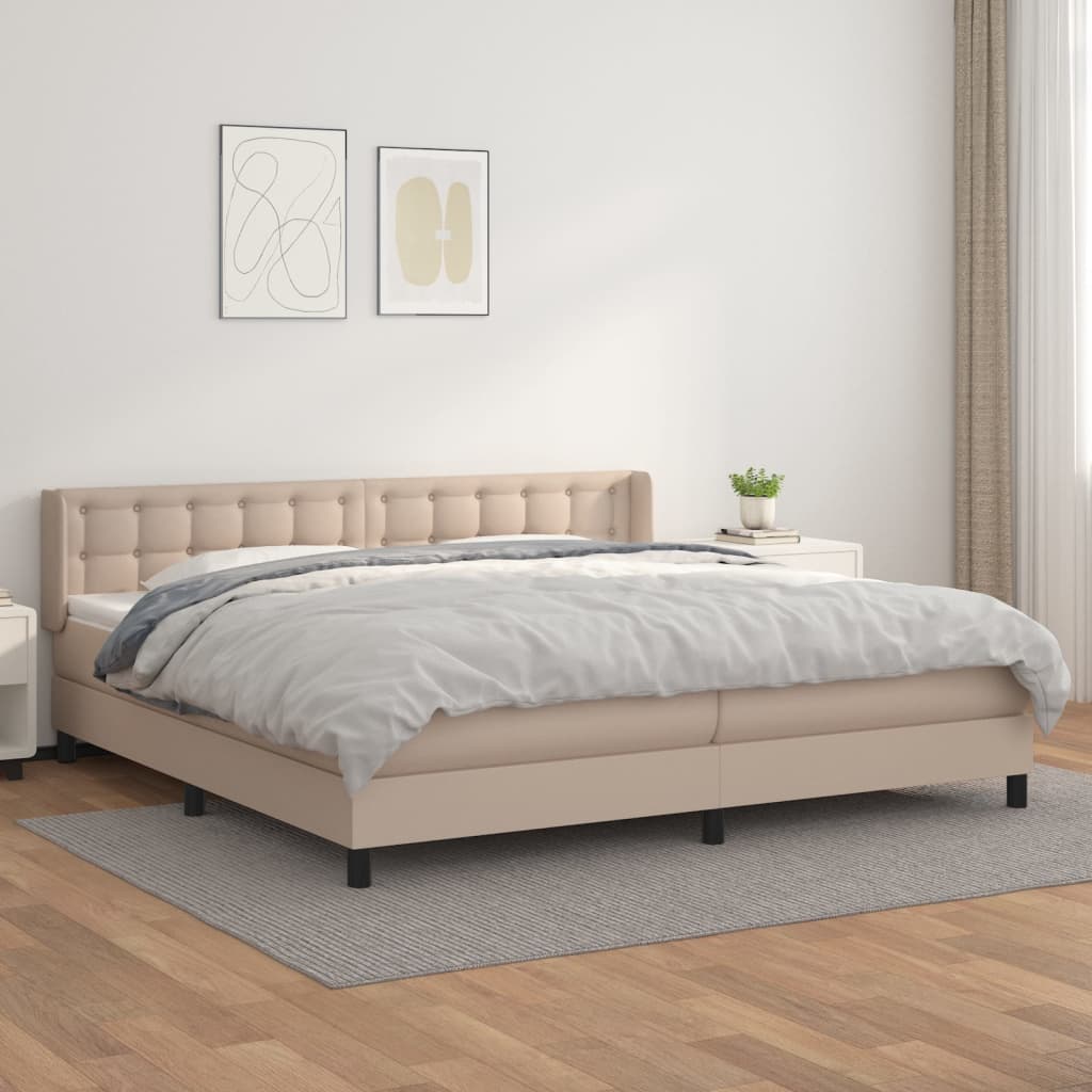 vidaXL Łóżko kontynentalne z materacem, cappuccino ekoskóra 200x200 cm
