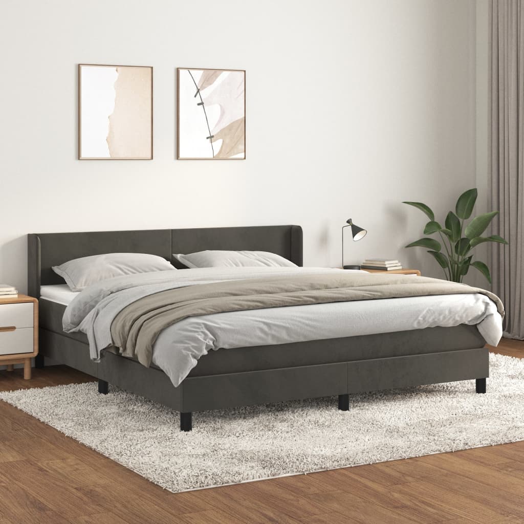 vidaXL Łóżko kontynentalne z materacem, ciemnoszare, 180x200cm aksamit
