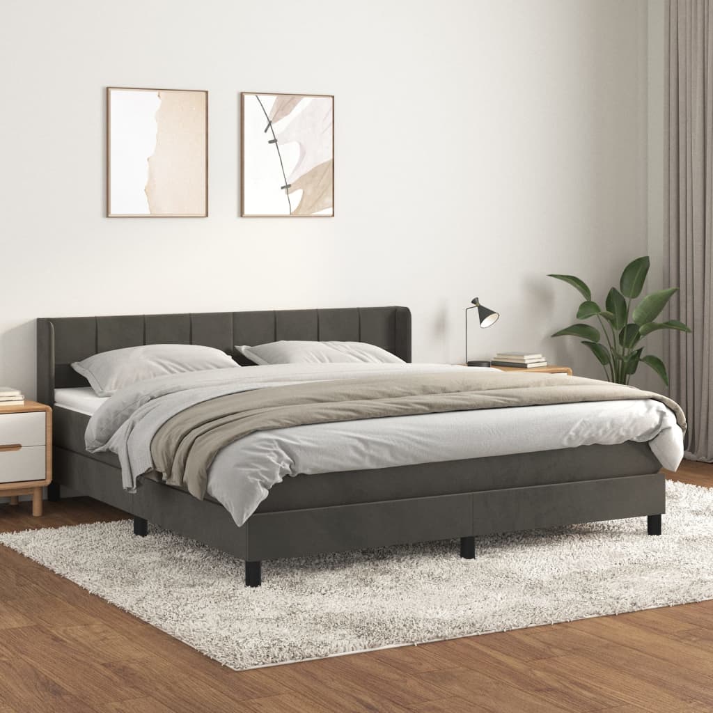 vidaXL Łóżko kontynentalne z materacem, ciemnoszare, 180x200cm aksamit