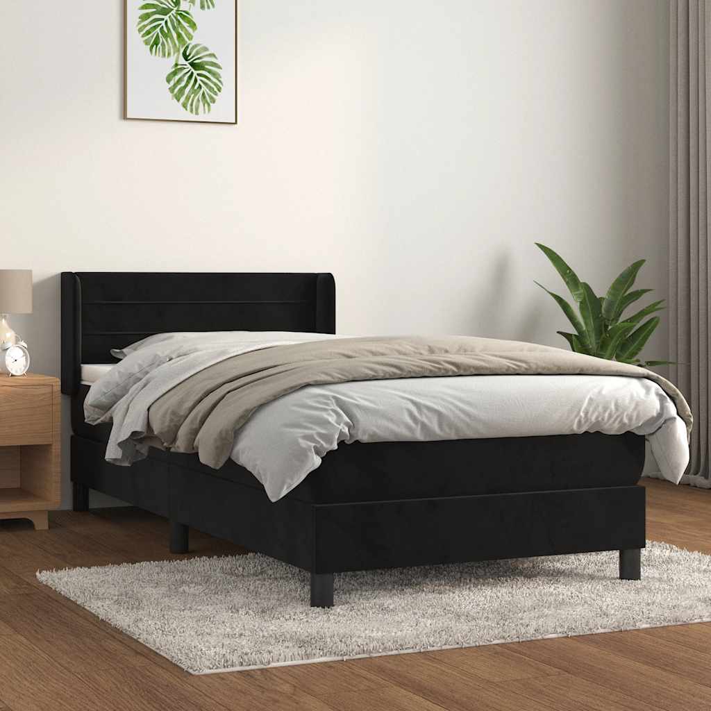 vidaXL Łóżko kontynentalne z materacem, czarne, aksamit 80x200 cm