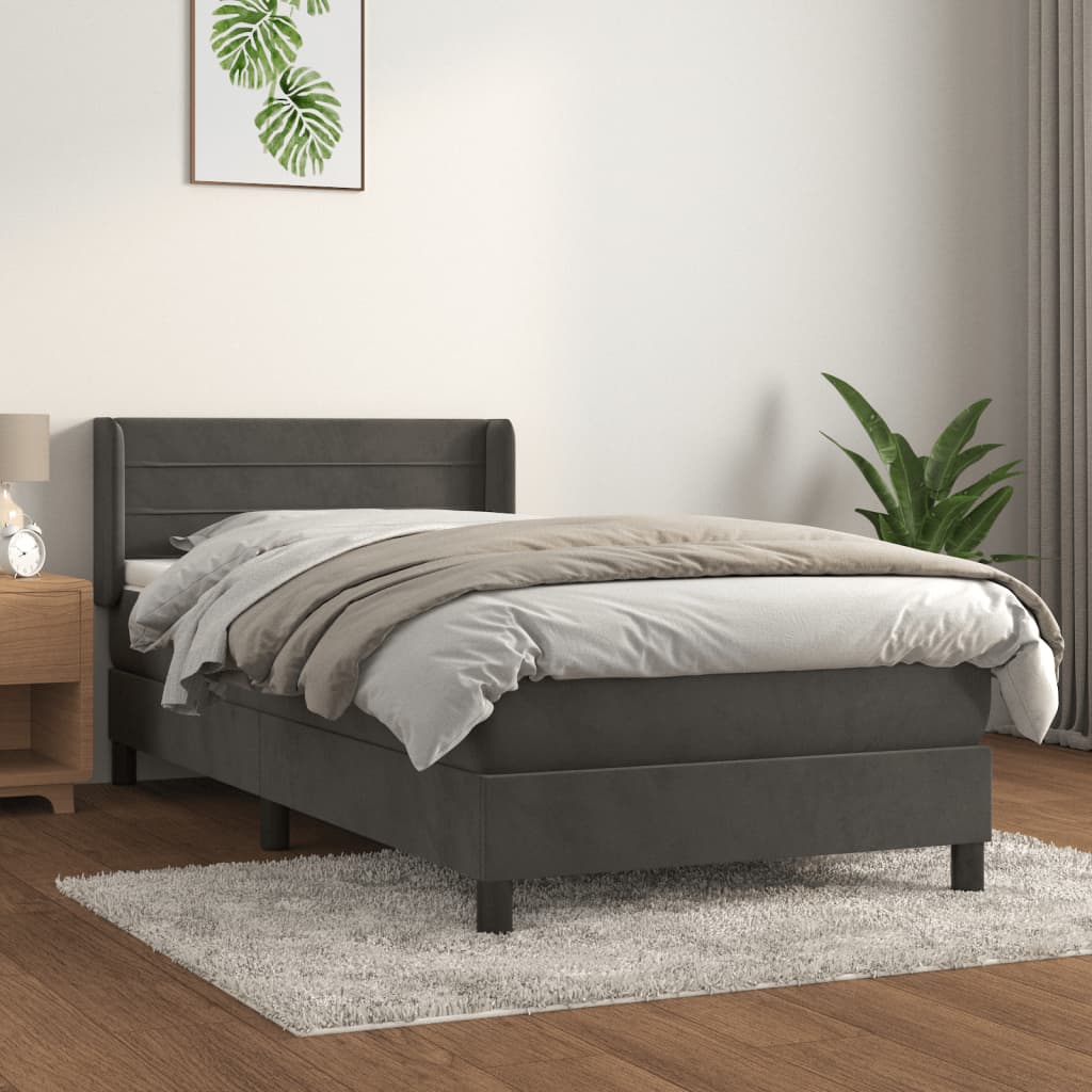 vidaXL Łóżko kontynentalne z materacem, ciemnoszary aksamit, 90x190 cm