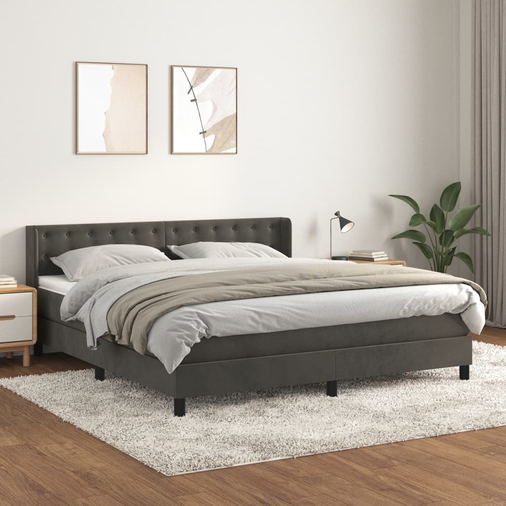 vidaXL Łóżko kontynentalne z materacem, ciemnoszare, 180x200cm aksamit