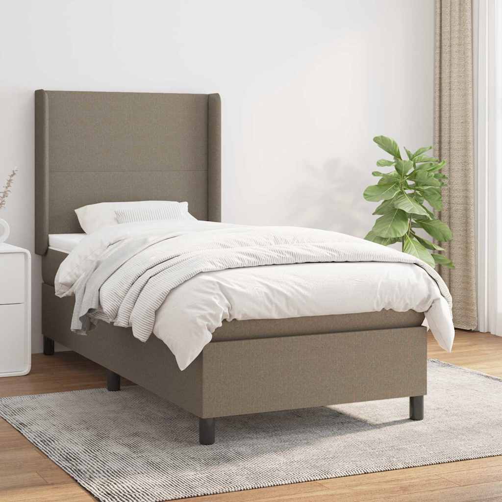 vidaXL Łóżko kontynentalne z materacem, taupe, tkanina, 80x200 cm