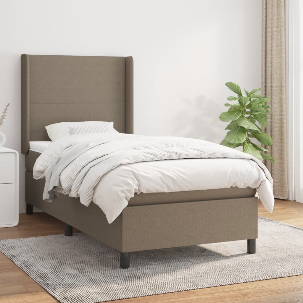 vidaXL Łóżko kontynentalne z materacem, taupe, tkanina, 90x200 cm