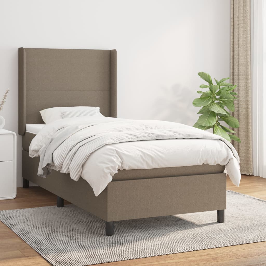 vidaXL Łóżko kontynentalne z materacem, taupe, tkanina, 100x200 cm