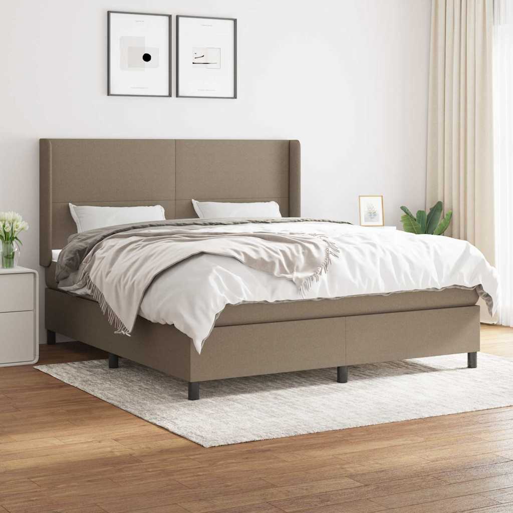 vidaXL Łóżko kontynentalne z materacem, taupe, tkanina, 160x200 cm