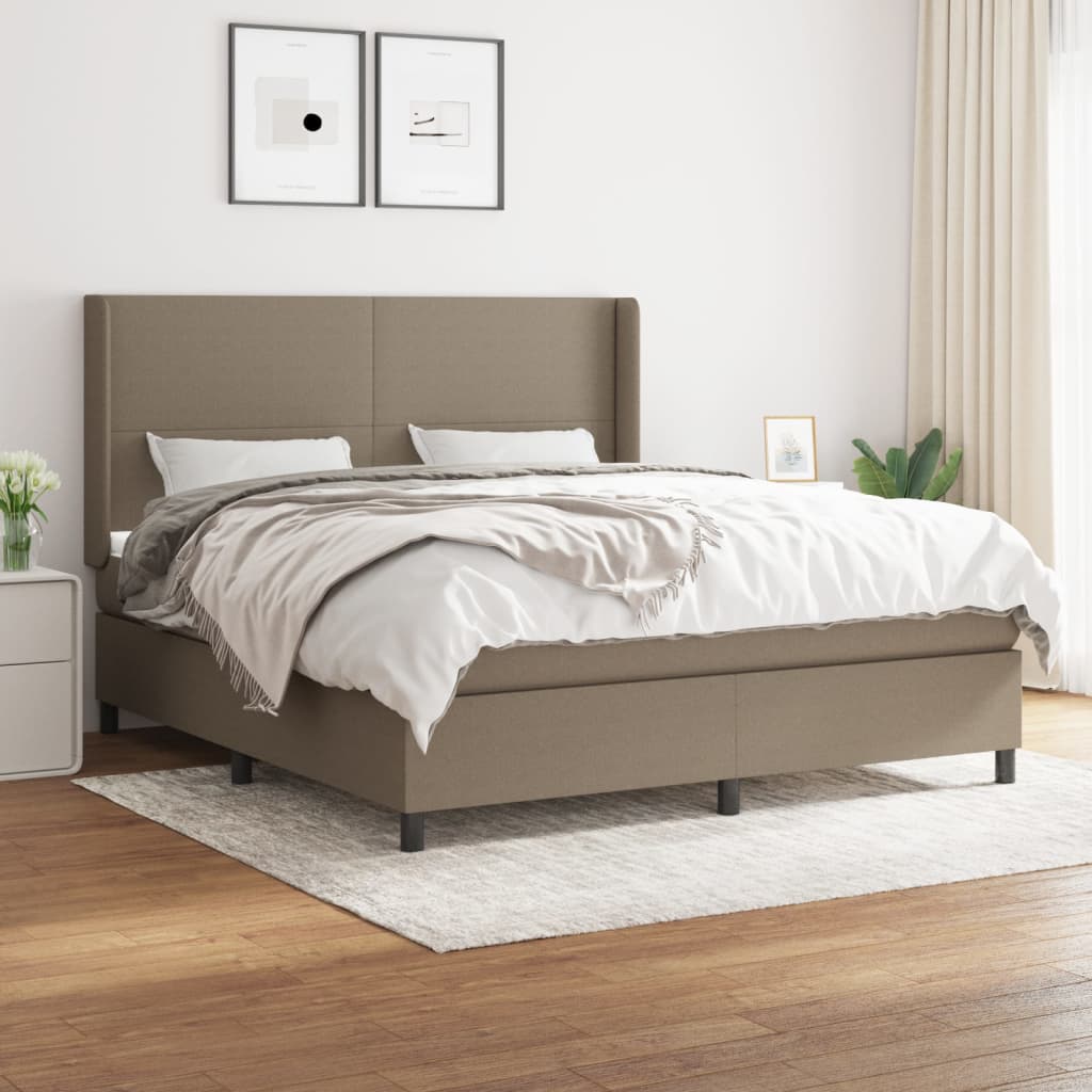 vidaXL Łóżko kontynentalne z materacem, taupe, tkanina, 180x200 cm
