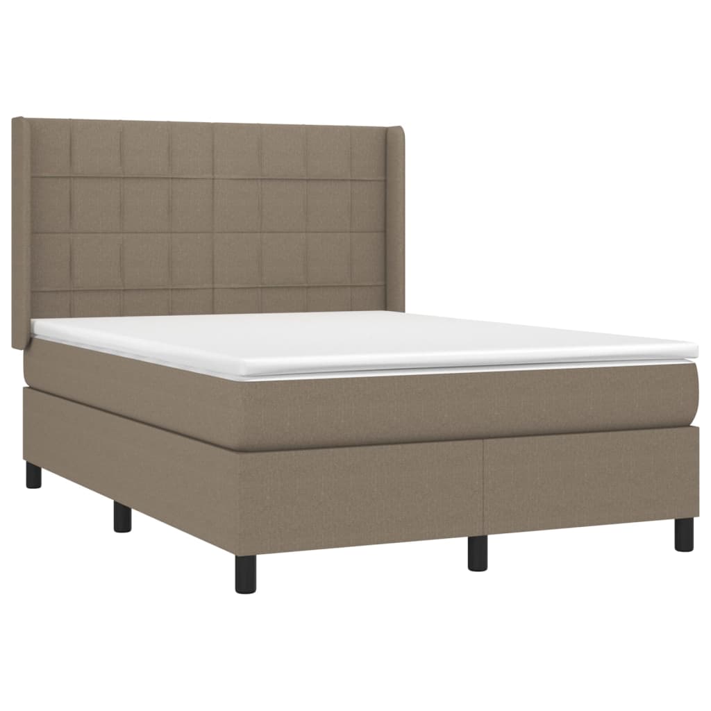 vidaXL Łóżko kontynentalne z materacem, taupe, tkanina, 140x190 cm