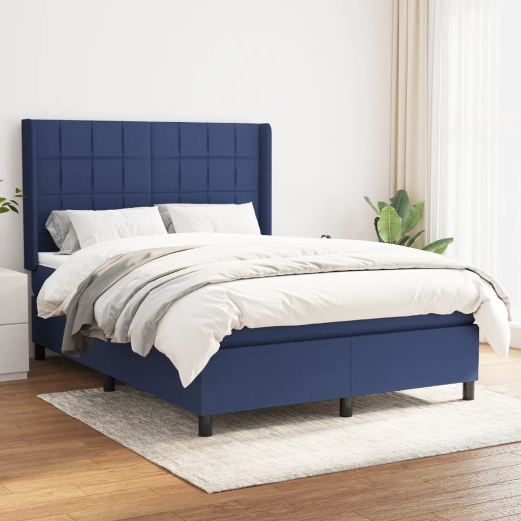 vidaXL Łóżko kontynentalne z materacem, niebieskie, tkanina 140x190 cm