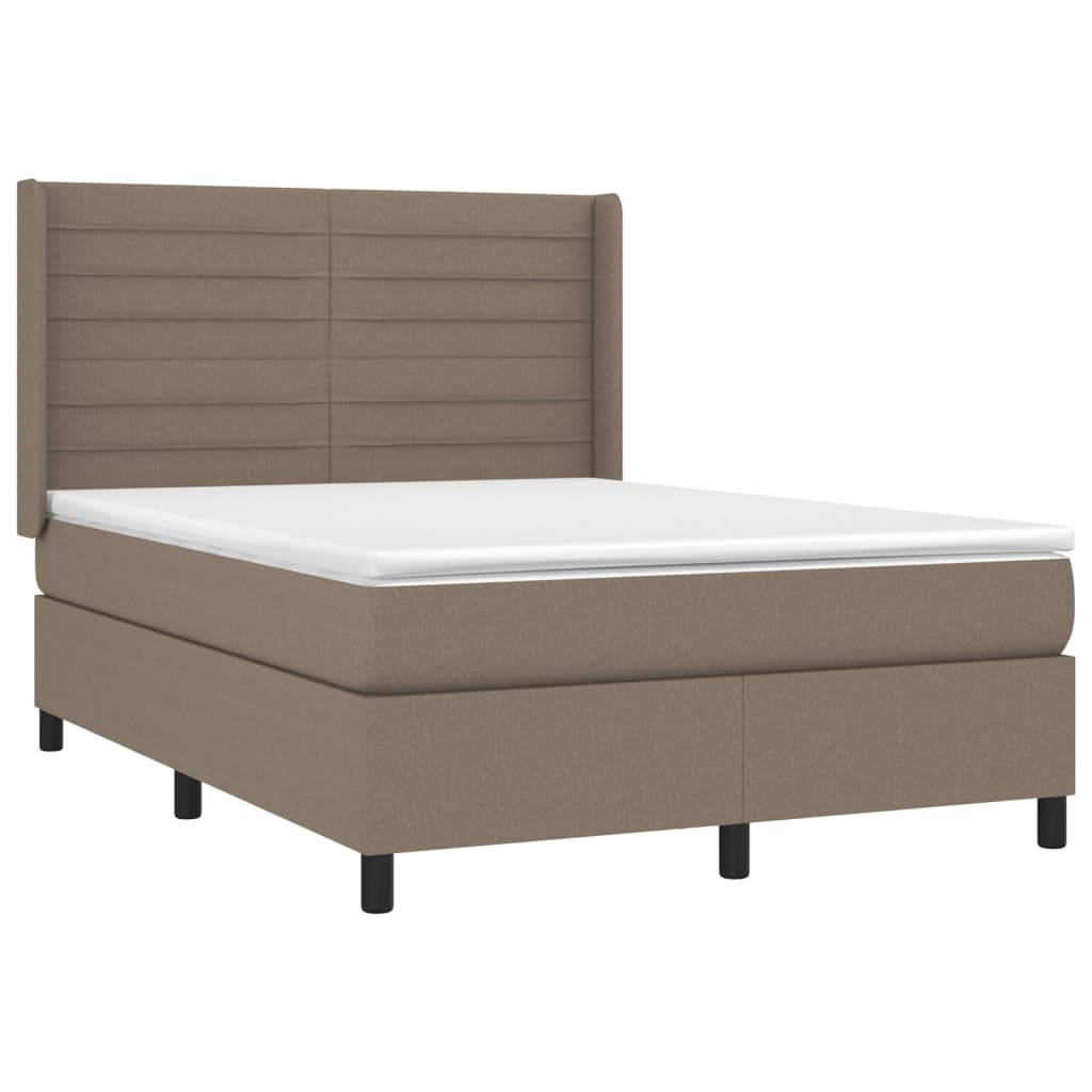 vidaXL Łóżko kontynentalne z materacem, taupe, tkanina, 140x190 cm