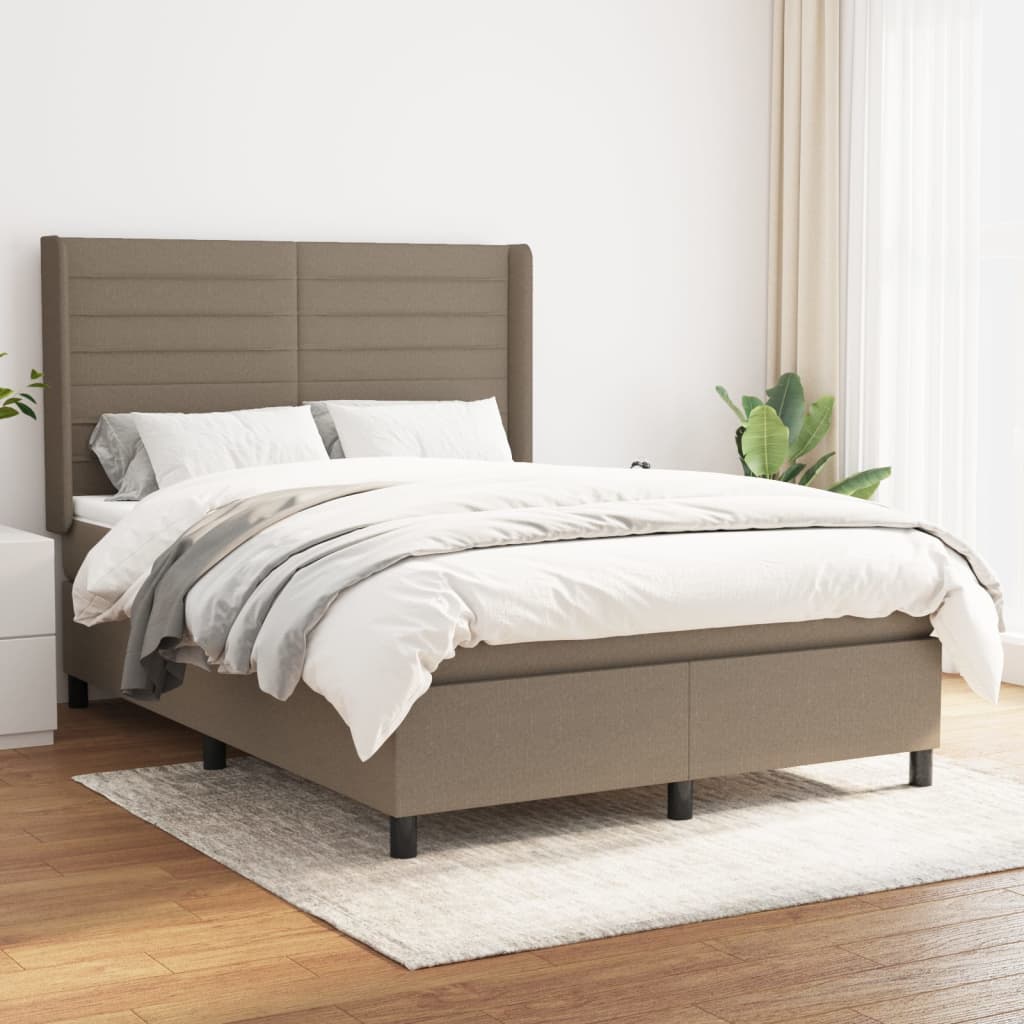 vidaXL Łóżko kontynentalne z materacem, taupe, tkanina, 140x190 cm