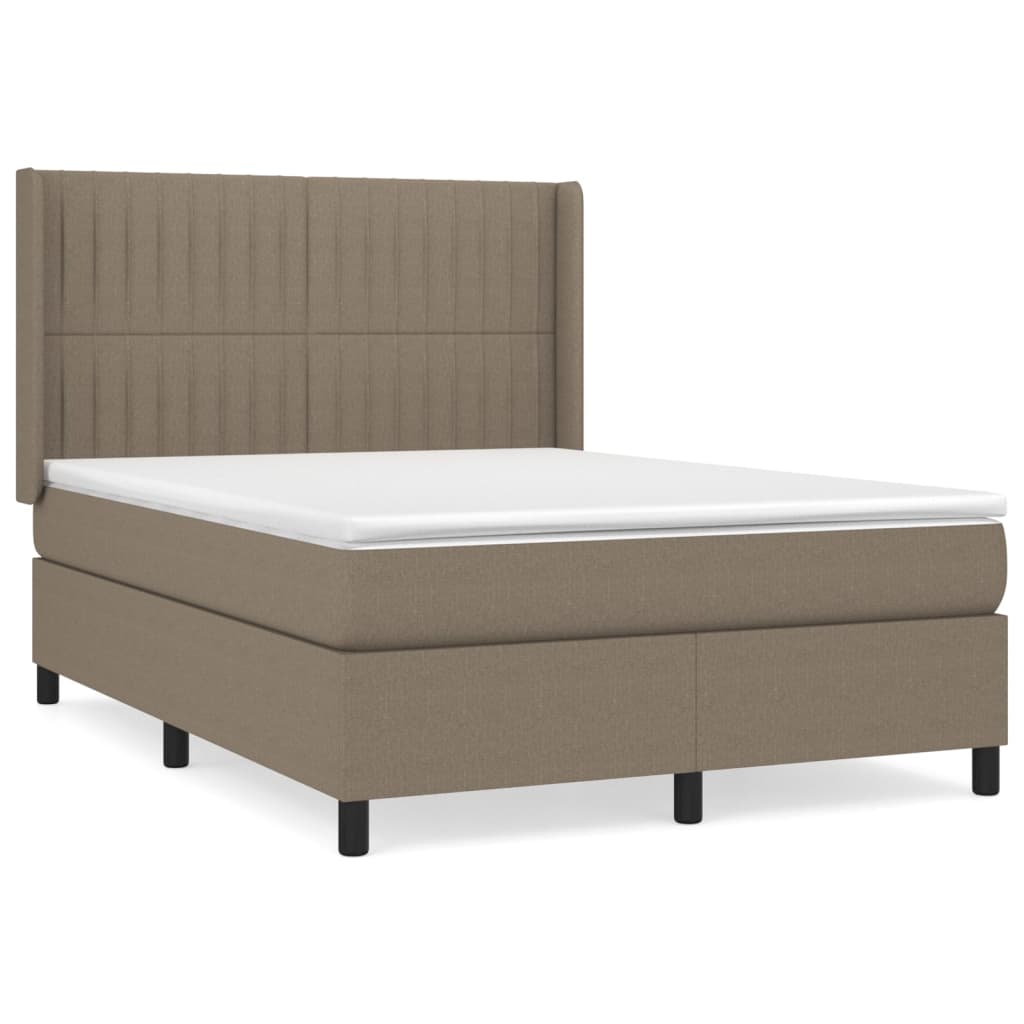 vidaXL Łóżko kontynentalne z materacem, taupe, tkanina, 140x190 cm