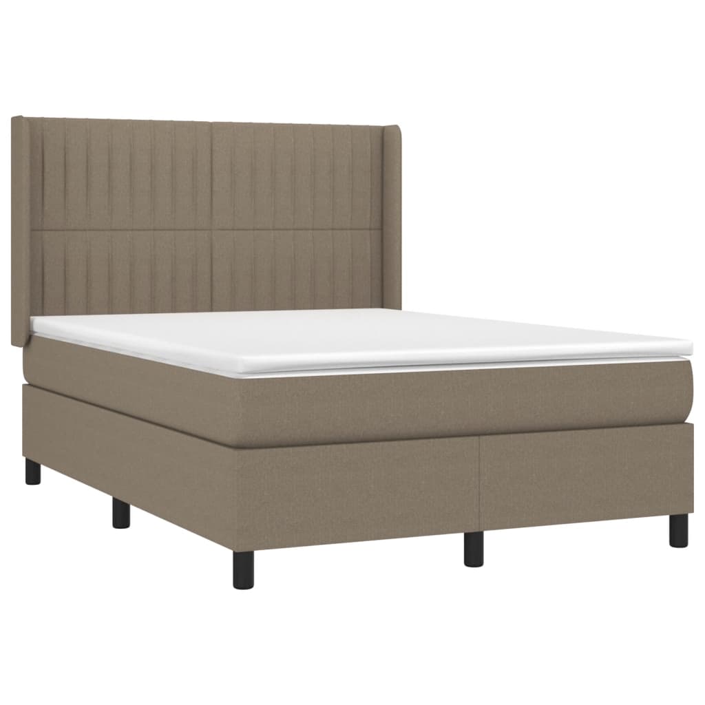 vidaXL Łóżko kontynentalne z materacem, taupe, tkanina, 140x190 cm