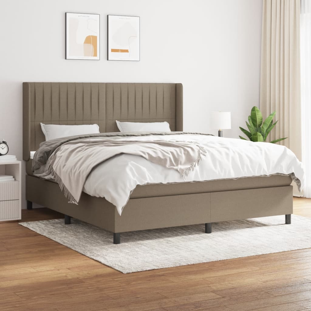 vidaXL Łóżko kontynentalne z materacem, taupe, tkanina, 160x200 cm