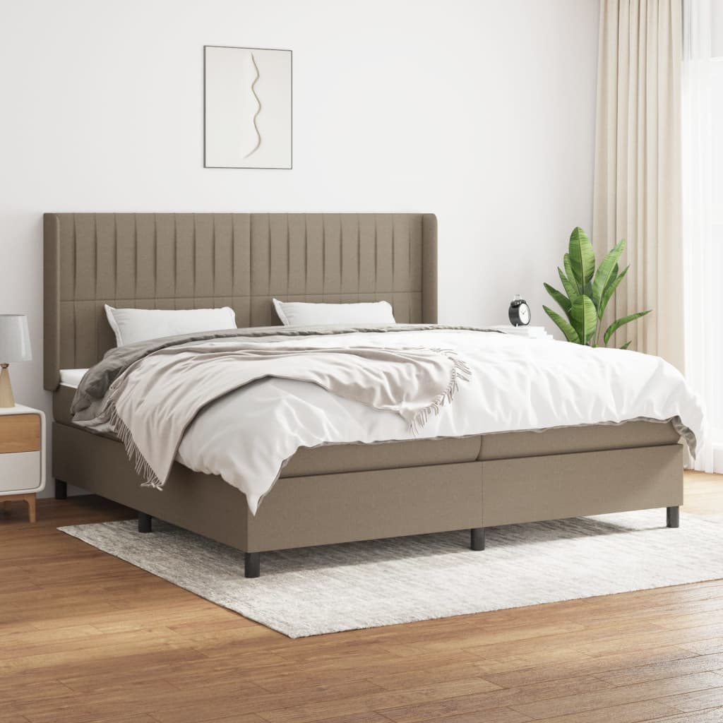 vidaXL Łóżko kontynentalne z materacem, taupe, tkanina, 200x200 cm