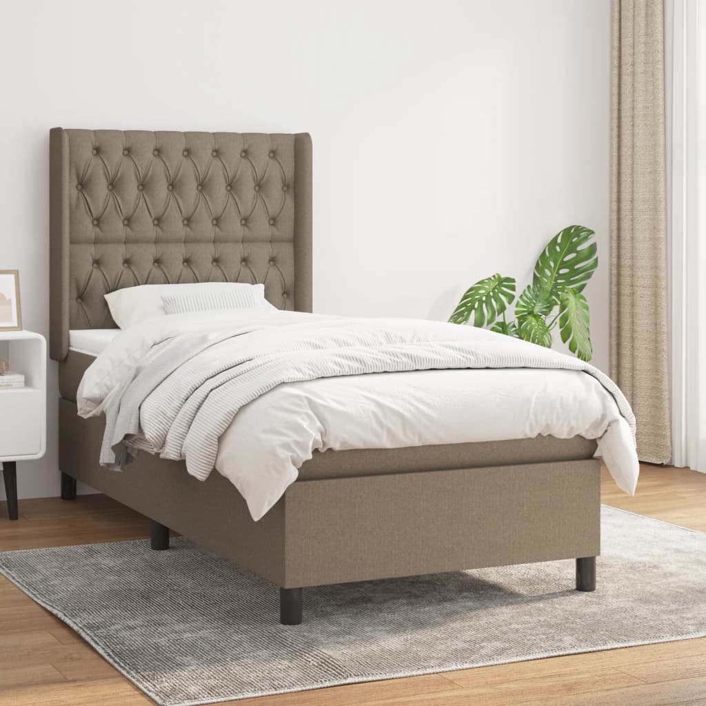 vidaXL Łóżko kontynentalne z materacem, taupe, tkanina, 90x190 cm