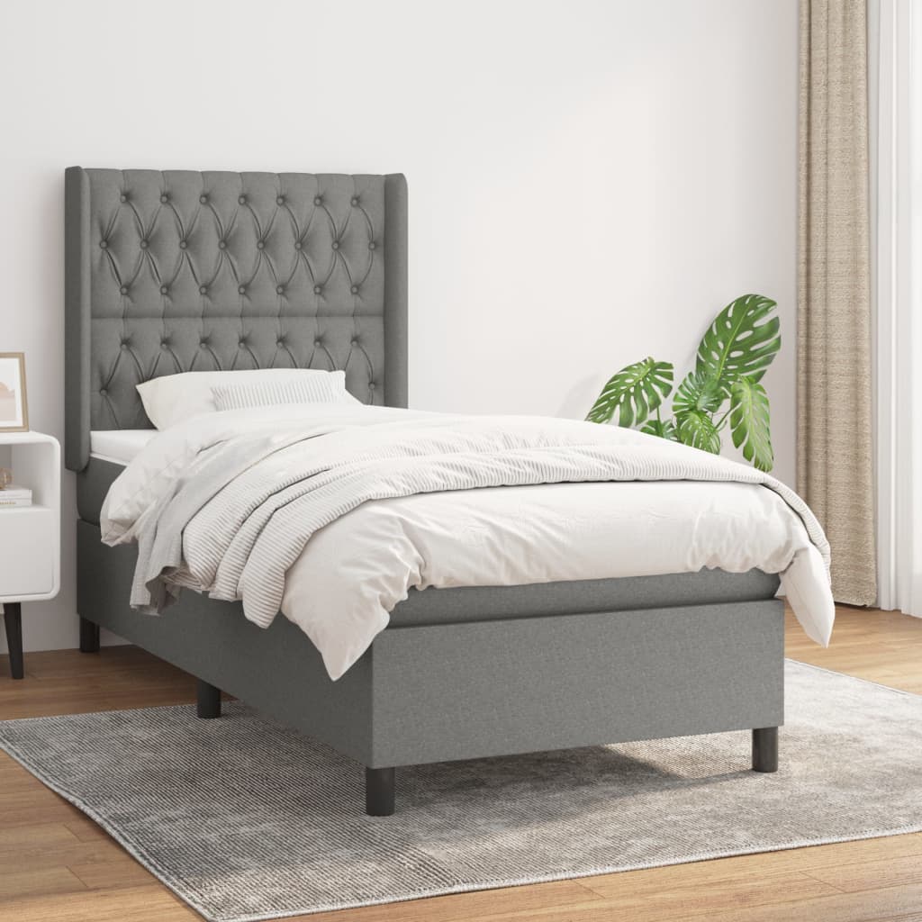 vidaXL Łóżko kontynentalne z materacem, ciemnoszara tkanina 100x200 cm