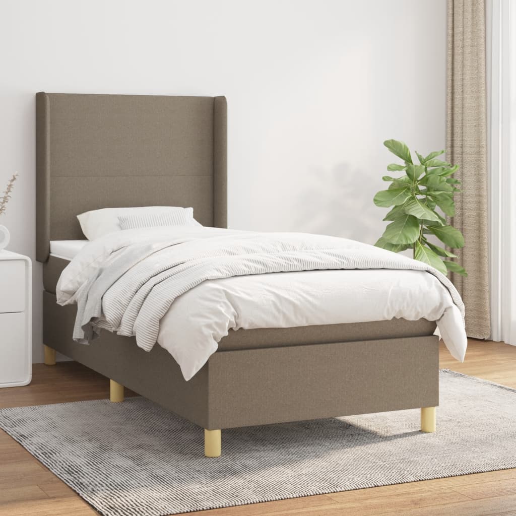 vidaXL Łóżko kontynentalne z materacem, taupe, tkanina, 90x190 cm