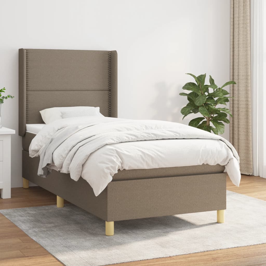 vidaXL Łóżko kontynentalne z materacem, taupe, tkanina, 90x190 cm
