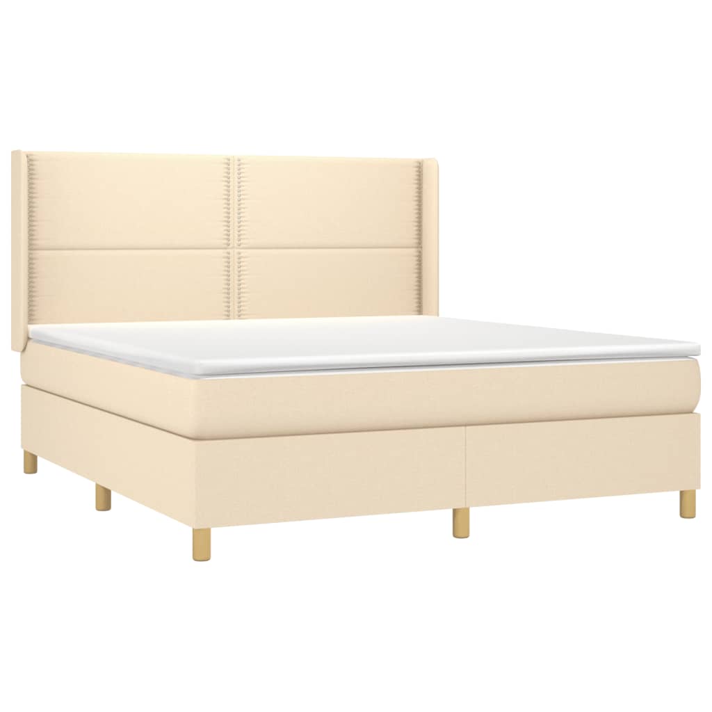 vidaXL Łóżko kontynentalne z materacem, kremowe, tkanina, 180x200 cm