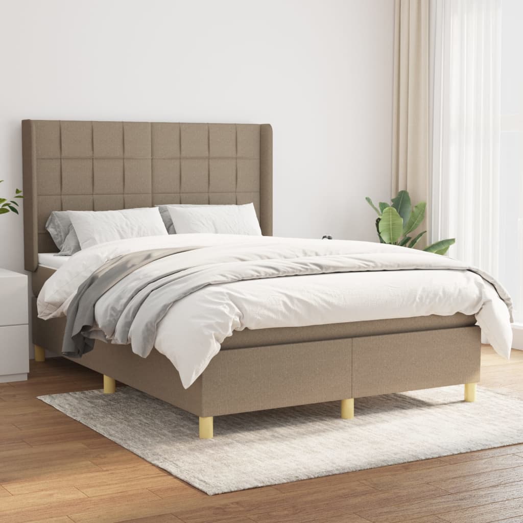 vidaXL Łóżko kontynentalne z materacem, taupe, tkanina, 140x200 cm