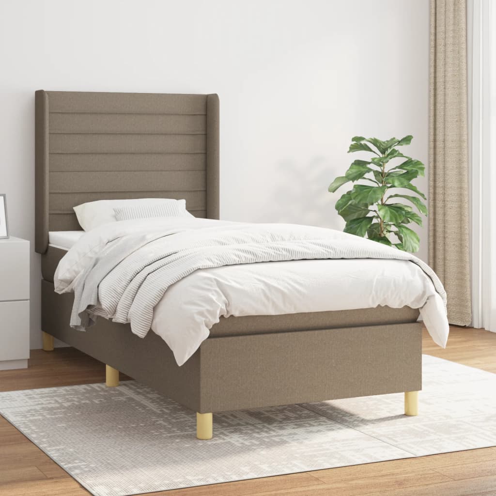 vidaXL Łóżko kontynentalne z materacem, taupe, tkanina, 90x190 cm