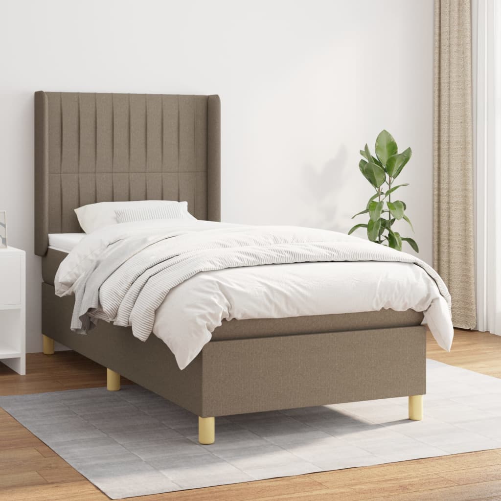 vidaXL Łóżko kontynentalne z materacem, taupe, tkanina, 90x190 cm